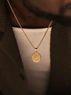 Men's Gold Aquarius Pendant Necklace